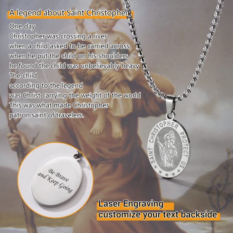 PROSTEEL Stainless Steel Saint Christopher Necklace Patron Medal Pendant Chain Religious Jewelry Men - Image 2